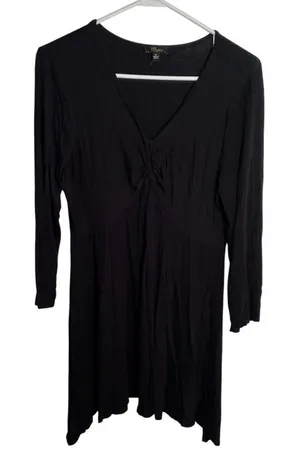 Cupio Women's Size Medium Babydoll Tunic‎ Top Black V-Neck Handkerchief Hem Long thumbnail 1