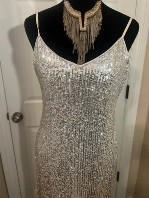 Silver gold ombré cocktail evening dress thumbnail 2