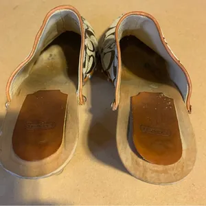 Vintage Coach Brown Cloth Signature Print Clog Heel Mules "Felicity" (8) thumbnail 10