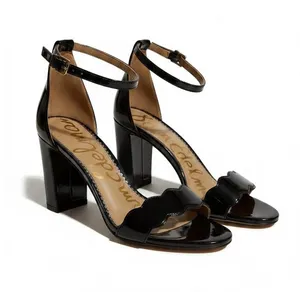 Sam Edelman Odila Black Patent Scalloped Ankle‎ Strap Block Heel Sandals Size 10 thumbnail 1