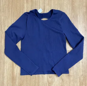 PINK Victoria's Secret Deep Blue Long Sleeve Top with an opening at the back thumbnail 1