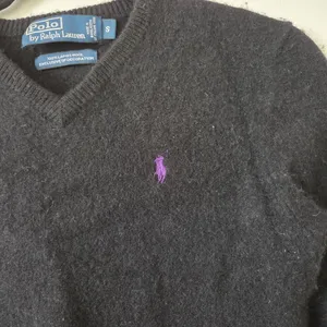 Polo Ralph Lauren 100% Lambswool Sweater Black Purple Pony Women Small *Flawed* thumbnail 4