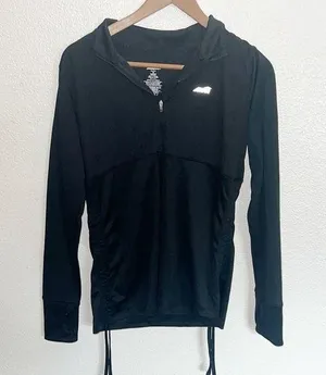 Avia Black Long Sleeve Ruched Tie Side Thumbhole Quarter Zip Active Top thumbnail 1
