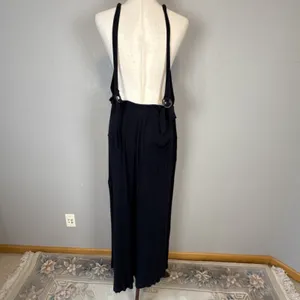 Free People Beach Salopette Shelby Wide Leg Jumpsuit Overall Size M Black Pocket thumbnail 5