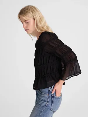 Madewell Squareneck Tiered Top flowy black NY630 Size M NWT thumbnail 3