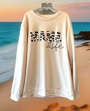 Mama Life Beige Sweatshirt Comfy Womens Large thumbnail 1