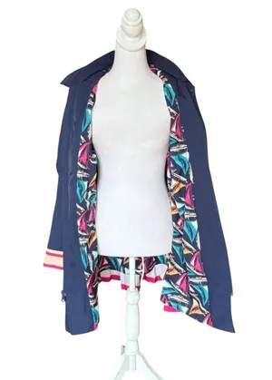 Chicos Pleated Rain Coat Jacket Striped Hem Sailboat Interior Womens Size 0 XS thumbnail 6