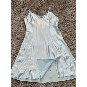 Y2K Secret Treasures Women’s Satin Slip Dress Nightgown Blue L Spaghetti Straps thumbnail 3