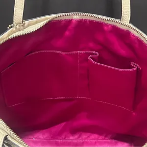 Coach 12428 Tan Signature Print Fabric Tan Patent Leather Trim Tote Bag thumbnail 8