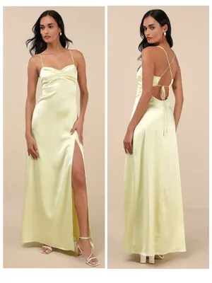 Lulus Stunning Example Light Yellow Satin Backless Maxi Dress Size small Formal thumbnail 2