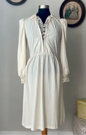 VINTAGE 1970s Edwardian Revival Dress thumbnail 1