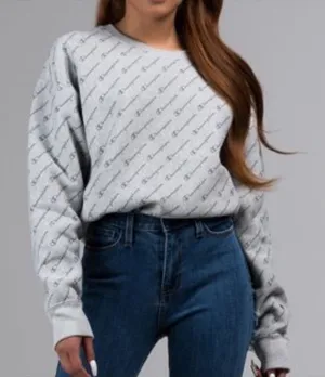 Champion Gray Reverse Weave All Over Logo‎ Pullover Sweater thumbnail 1