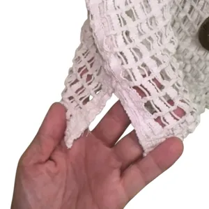 Frazzle Cardigan Womens XL White Open Weave Cotton Boho Big Button Lagenlook thumbnail 3