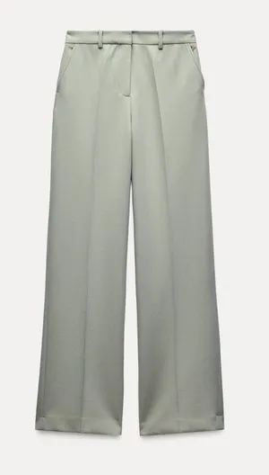 ZARA Mint Green Straight Fit Tailored Trousers Pants Front Pockets Size S thumbnail 1