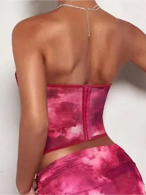 SHEIN Red Pink Tie-Dye Strapless Bustier Top thumbnail 2