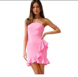 Hello Molly Bright Pink Strapless Mini Dress Ruffle M 6 Party Date Night thumbnail 3
