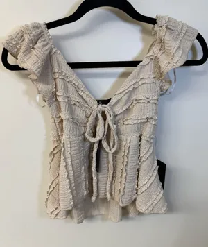 Lulu's Maley Beige Textured Peplum Top NWT Size Small thumbnail 1