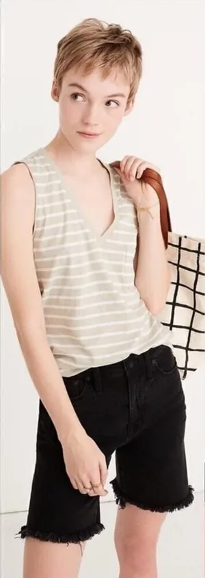 Madewell Whisper V-Neck Cotton Tank Top Shirt Tee M v6x thumbnail 1