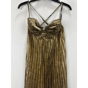 Lulus Brilliant Allure Gold Metallic Lurex Pleated Maxi Dress Formal Glam XS NWT thumbnail 7