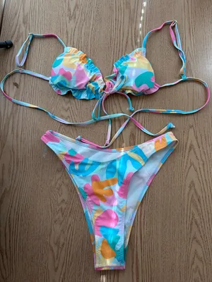 B45 New Womens AMI Sexy 2Pc Pastel colors String Bikini Set High Waisted Small thumbnail 1