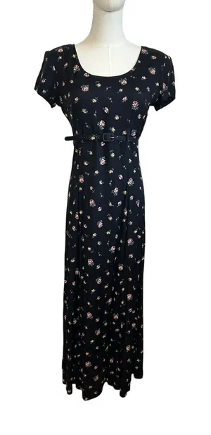VTG 90s Decked Out Floral Belted Maxi Grunge Whimsigoth Medium Y2K Retro Boho thumbnail 1