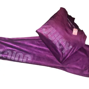 Juicy Couture Soft Velvet Bling Top & Jogger Lounge Set Sz L Purple Embellished thumbnail 4