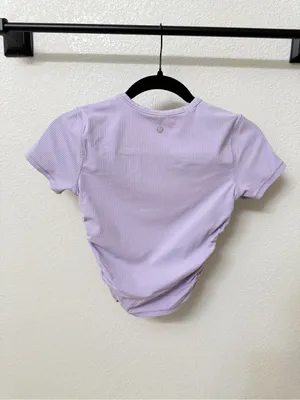 Lululemon All It Takes Short Sleeve Shirt Ribbed Lilac Ether Size 2 NWOT thumbnail 3