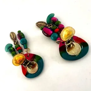 Multi colored dangling clip on earrings thumbnail 7