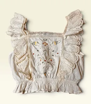 Zara Women's Blouse White Square Neck Lace Embroidered Pullover 100% Cotton XS thumbnail 1