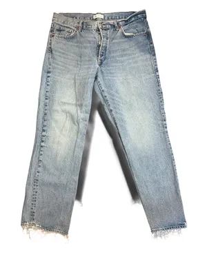 Zara Premium Denim Collection Light Wash Straight Leg Raw Hem Jeans Size 6 thumbnail 1