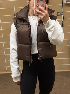 Cropped Brown Vest Amazon Puffer thumbnail 1