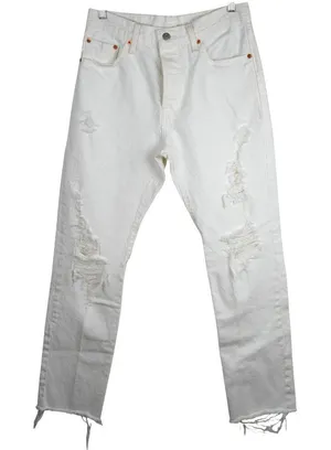 Levis 501 Distressed White High-Rise Jeans Size‎ W28 L30 Vintage Inspired thumbnail 1