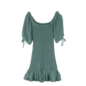 A Love Like You Dress Cottagecore Puff Sleeve Mini Dress Green Smocked Ruffle S thumbnail 2