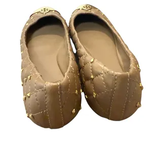 Tory Burch Kaitlin Taupe Gold Cap Toe Studded Medallion Slip On Ballet Flats 6.5 thumbnail 7