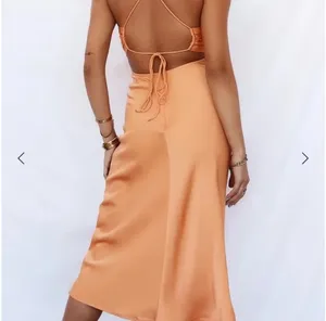 Hello molly orange satin midi party dress with spaghetti straps size M thumbnail 8