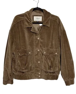American Eagle Corduroy Bomber Jacket Brown Medium 100% Cotton Relaxed thumbnail 1