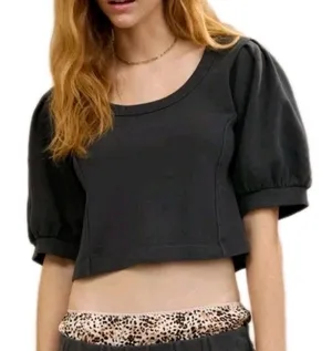 AE® American Eagle Puff‎ Sleeve Cropped Sweatshirt Charcoal Grey M M thumbnail 1