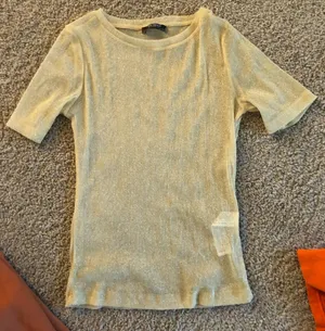 ZARA Gold yellowish sparkly sheer top never worn thumbnail 1