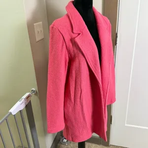 Rachel Zoe Wool Blend Open Front Blazer Jacket Workwear Bubblegum Pink Longline thumbnail 3