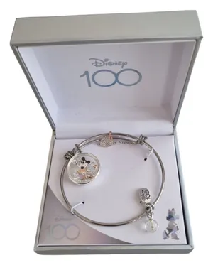 NIB Disney Parks 100th Celebration Minnie Mouse Rose Gold Charm Bracelet thumbnail 1
