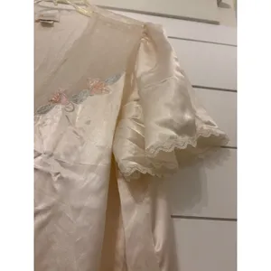 Barbizon Vintage Pale Cream Floral Embroidered‎ Elegant Lace Trim Long Robe 1X thumbnail 5