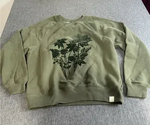 American Eagle Womens Crewneck Olive Green Floral Velvet Embossed Sz XS thumbnail 1