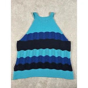 Anthropologie Jenette Blue‎ Crochet High Neck Halter Top Sweater Knit Tank Med thumbnail 8