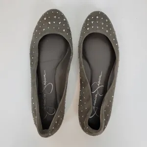 Jessica Simpson Womens Shoes Size 6.5 Gray Suede Studded Slip‎ On Ballet Flats thumbnail 4