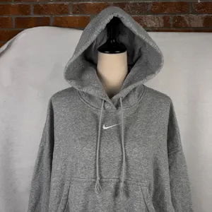 Nike Hoodie Womens Small Sportswear Fleece Crop Pullover Grey Oversized Fit thumbnail 2
