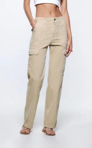 Zara Tan Cargo Pants thumbnail 1