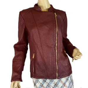Calvin Klein Burgundy Textured Faux Leather Jacket (M) thumbnail 2