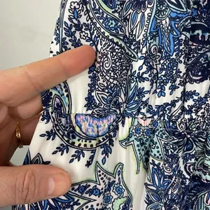 DR2 by Daniel Rainn Blue White Paisley Shift Dress Tassel Tie Neck Split MEDIUM thumbnail 7