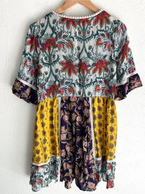 Anthropologie Lilka Patchwork Boho Mini Dress XS Floral Peasant Festival thumbnail 6