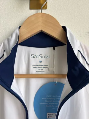 SanSoleil Women's UPF 50+ Quarter Zip Sleeveless Golf Top White Navy M thumbnail 3